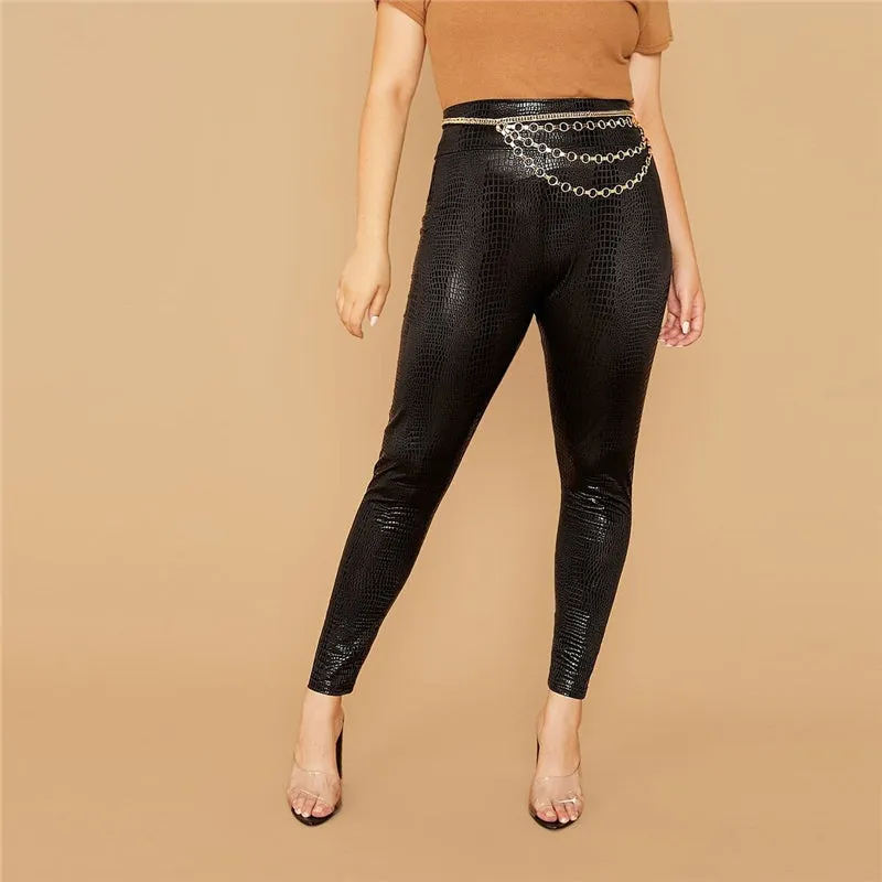 Women's Autumn Casual Snakeskin Leggings | Plus Size