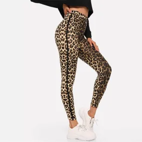 Women's Autumn High Waist Leggings With Leopard Print