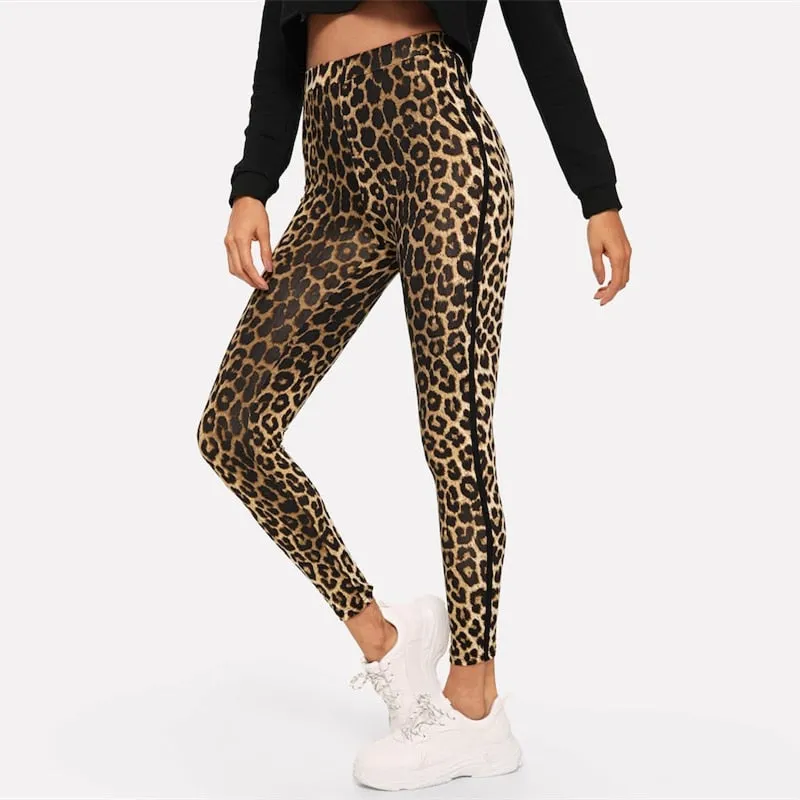 Women's Autumn High Waist Leggings With Leopard Print