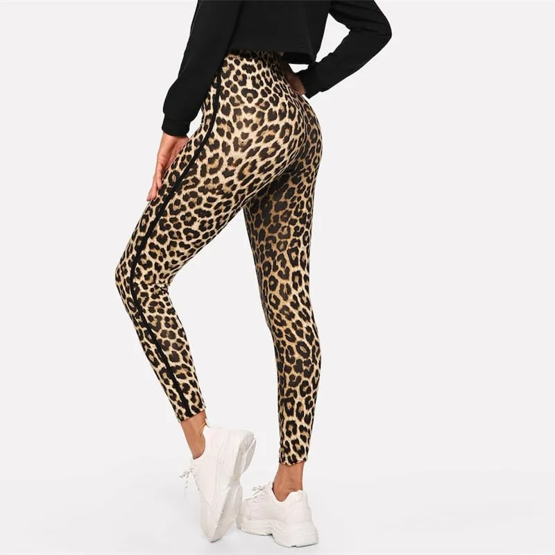 Women's Autumn High Waist Leggings With Leopard Print
