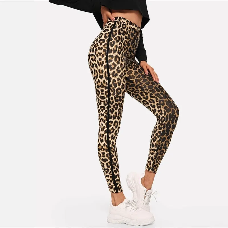 Women's Autumn High Waist Leggings With Leopard Print