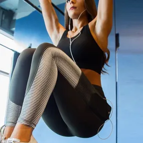 Women's Casual Spandex Striped High-Waist Fitness Leggings