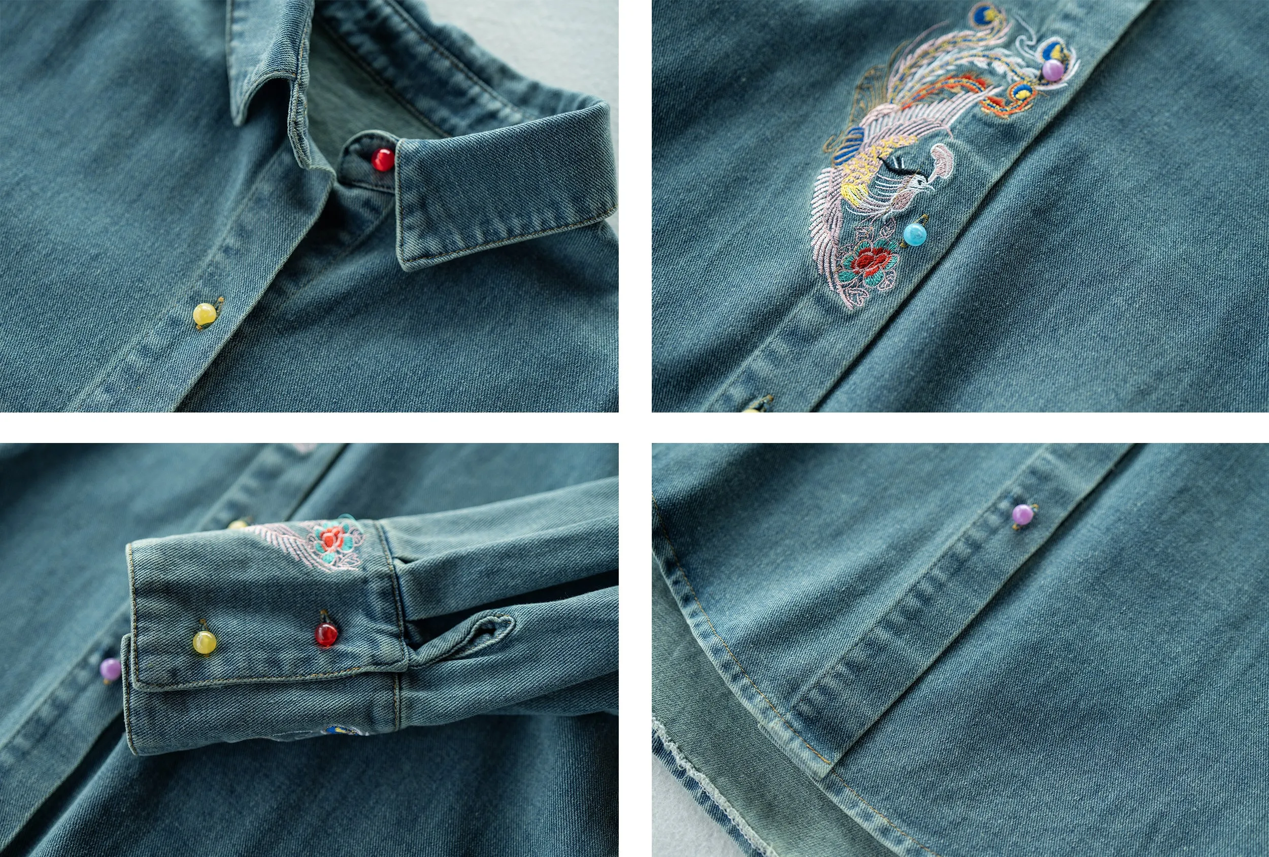 Womens Denim Coat Embroidered Jeans Jacket