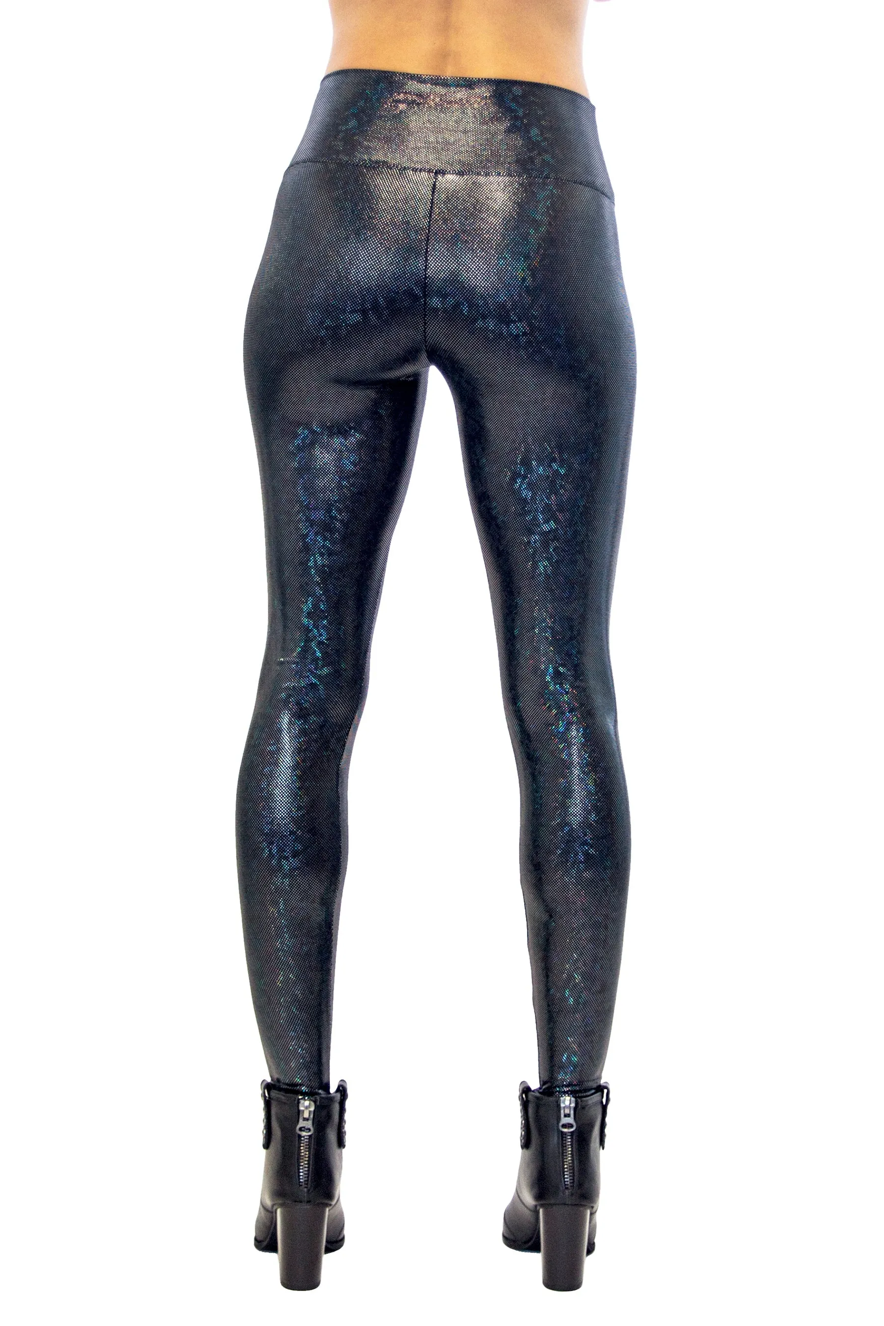 Women's Disco Black Holographic Leggings