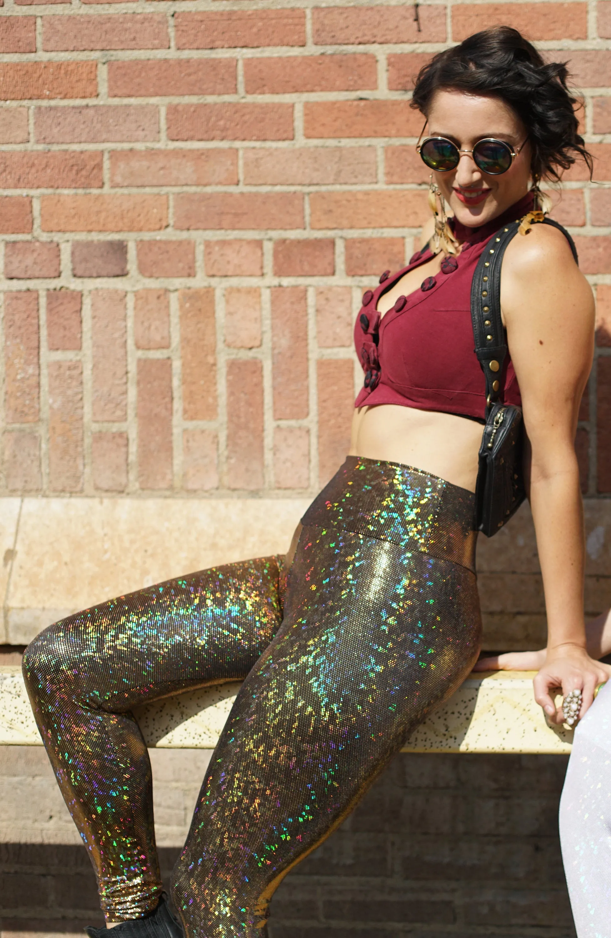 Women's Disco Gold Holographic Leggings - Daring Disco Ball