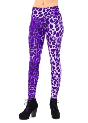 Women's Purple Leopard Print Leggings: UV Black Light Reactive - Pleasantly Purple