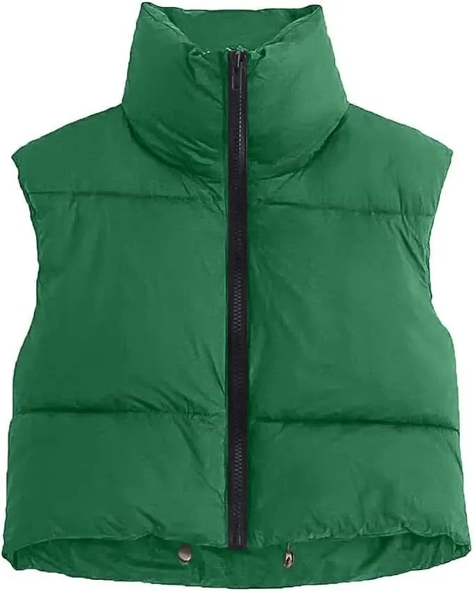 Women's Short Stand-up Collar Warm Sleeveless Down Vest Quilted Jacket