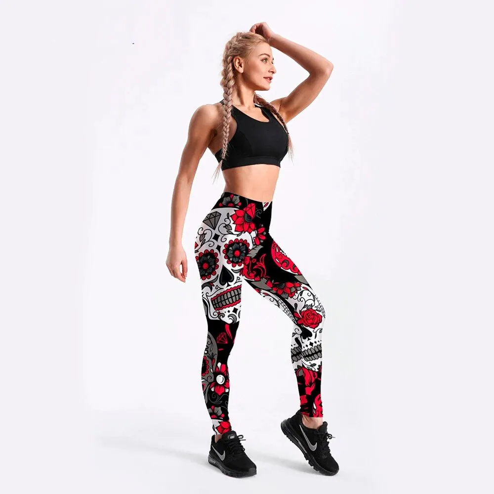 Women's Summer Stretchy Mid-Waist Leggings With Digital Prints