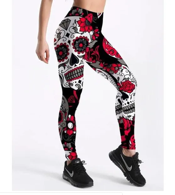 Women's Summer Stretchy Mid-Waist Leggings With Digital Prints