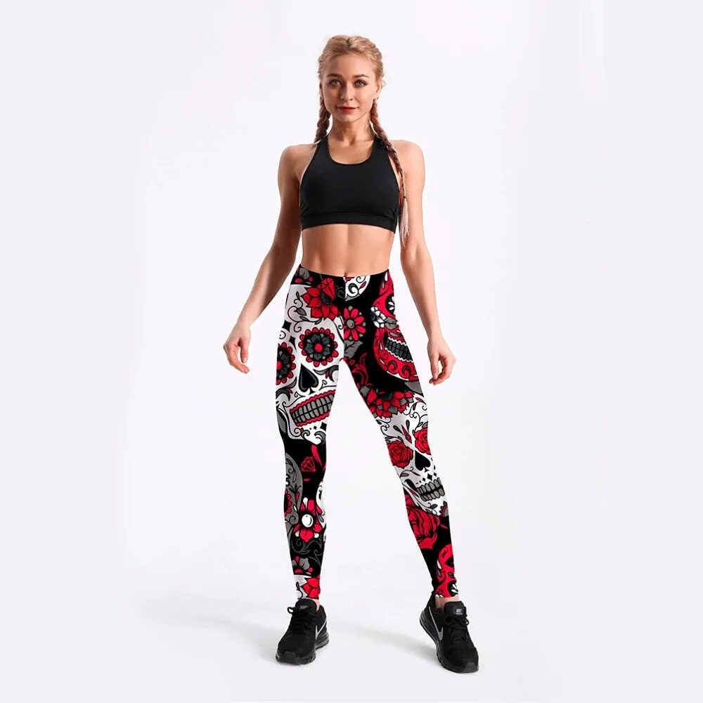 Women's Summer Stretchy Mid-Waist Leggings With Digital Prints