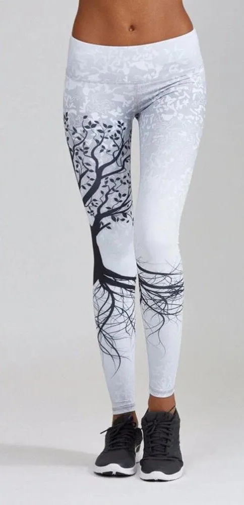 Women's Summer Stretchy Mid-Waist Leggings With Digital Prints