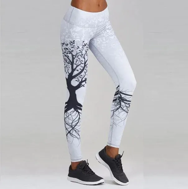 Women's Summer Stretchy Mid-Waist Leggings With Digital Prints