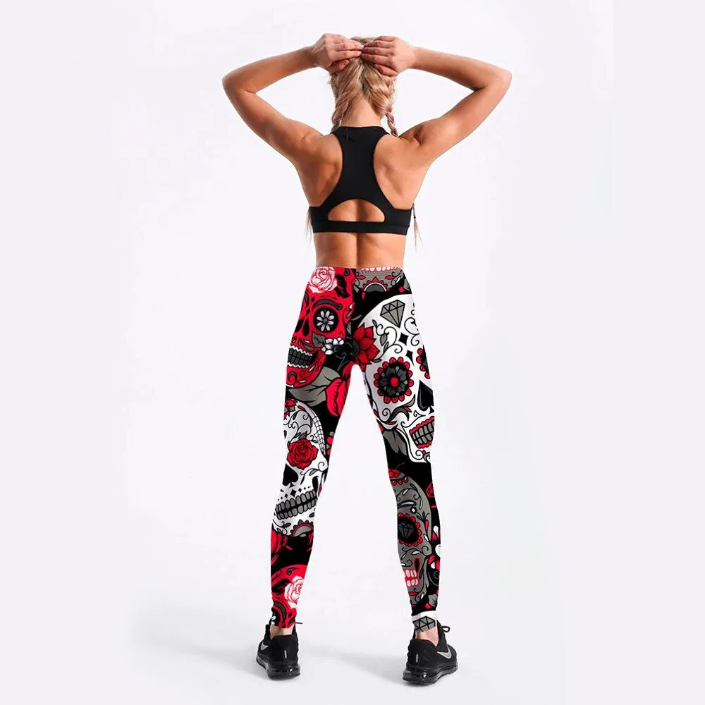 Women's Summer Stretchy Mid-Waist Leggings With Digital Prints